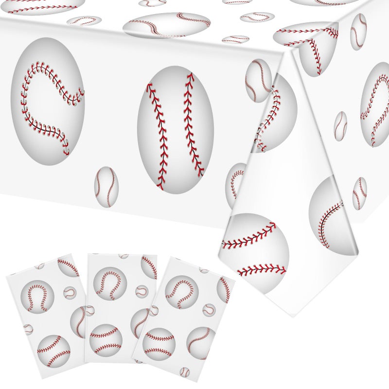 Lemicin 3 Pack Baseball Tablecloths 54 x 108 Inch Disposable Plastic Baseball Party Table Cover Rectangular Table Cloth for Kids Sports Birthday Party Games Decoration Dining Outdoor Picnics Supplies - Image 1